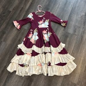 Zuilley floral burgundy and  ivory ruffle botique toddler dress